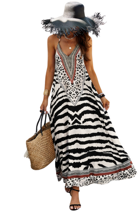Womens Dresses Animal Print Halter Deep V Ruffle Maxi Dress Casual Chic Lightweight Basic Summer Sundress
