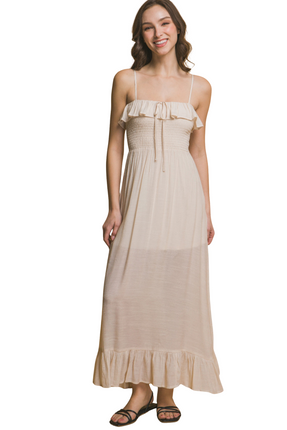 Womens Dresses Smocked Ruffle Maxi Dress Casual Chic Lightweight Basic Summer Sundress-B1