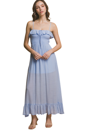 Womens Dresses Smocked Ruffle Maxi Dress Casual Chic Lightweight Basic Summer Sundress-C1