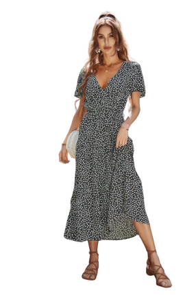 Womens Dresses V Neck Short Sleeve Flower Print Dress Casual Chic Lightweight Basic Summer Sundress