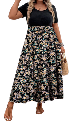 Womens Dresses Plus Floral Print Elastic Fit High Waist Dress Casual Lightweight Summer Sundress