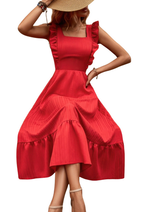 Womens Dresses Sleeveless Ruffle Cross Open Back Knot Fit Dress Casual Chic Lightweight Basic Summer Sundress