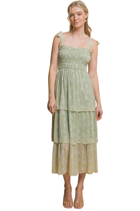 Womens Dresses Tiered Midi Floral Dress Casual Chic Lightweight Basic Summer Sundress-B1