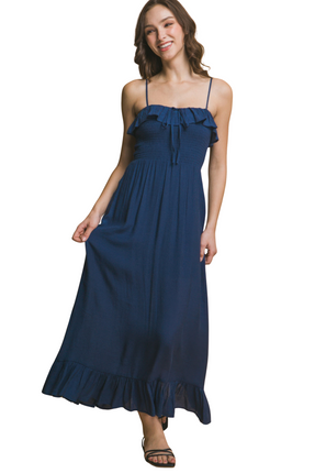 Womens Dresses Smocked Ruffle Maxi Dress Casual Chic Lightweight Basic Summer Sundress-A1