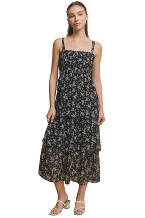 Womens Dresses Tiered Midi Floral Dress Casual Chic Lightweight Basic Summer Sundress-C1