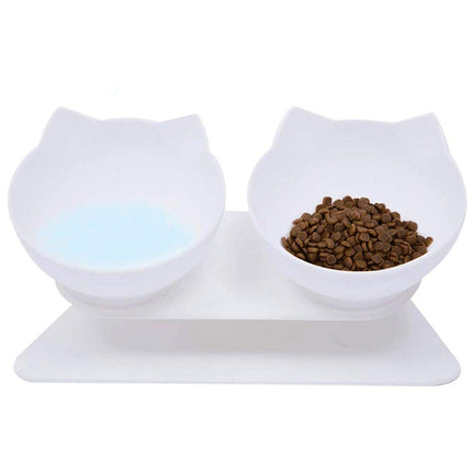 Cat Bowls with Stand, Pet Feeder Double Food Diner Bowl Set Perfect for Cats and Ultra Small Dog-White