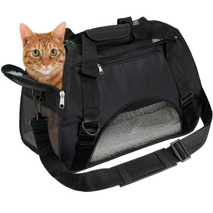Soft Side Pet Carrier Travel Bag Small Medium Dog, Cat Rabbit Carriers up to 18lbs Shoulder Strap, Safety Buckle Zippers, Newly Designed (L, Black)
