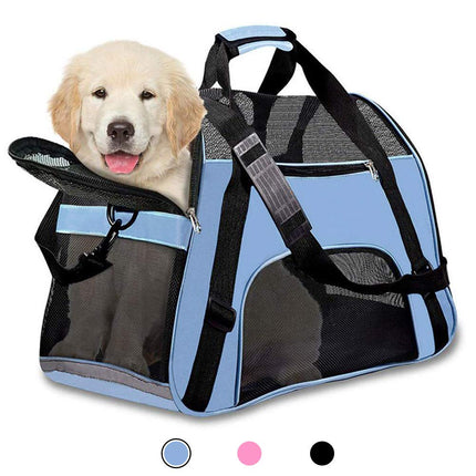 Soft Side Pet Carrier Travel Bag for Cats Rabbits and The Others Small Animals, Portable, Collapsible, Comes Shoulder Strap, Safety Buckle Zippers, Newly Designed (M, Blue)