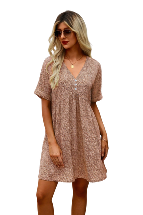 Womens Dresses Button V Neck Short Sleeve Tunic Short Dress Casual Chic Lightweight Basic Summer Sundress