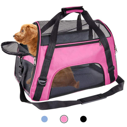 Soft Side Pet Carrier Travel Bag for Cats Rabbits and The Others Small Animals, Portable, Collapsible, Comes Shoulder Strap, Safety Buckle Zippers, Newly Designed (M, Pink)