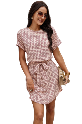 Womens Summer Chic Elegant Sundress Crew Neck Batwing Sleeve Printed Dress