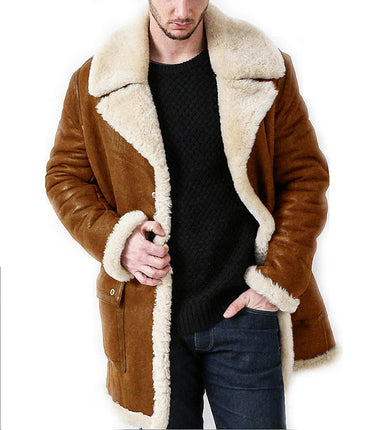 Manteau d'hiver en polaire Sherpa pour hommes, veste en cuir et faux suède