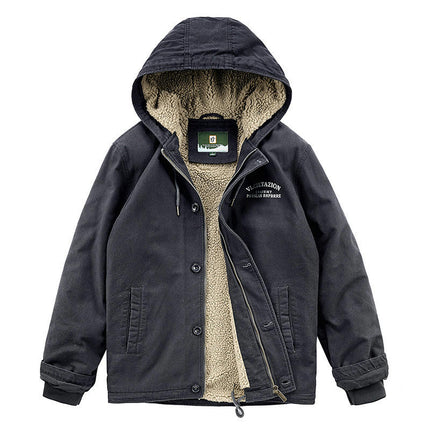Men's Thick Winter Jackets Fleece Lined Thick Jackets Hood Jackets Coat Cotton with Pockets