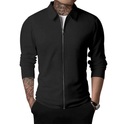 Cardigan décontracté pour hommes, fermeture à glissière, couleur unie, vestes à manches longues