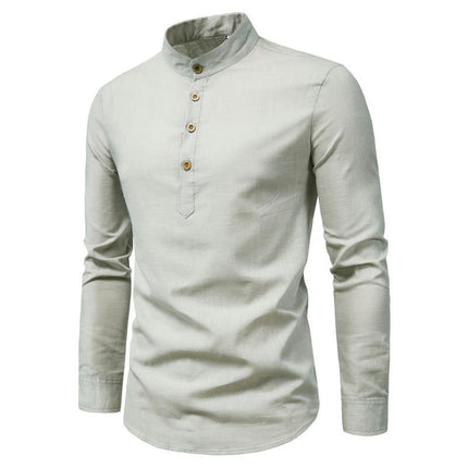 Men's Casual Long Sleeve Linen Slim Beach Shirts Tops