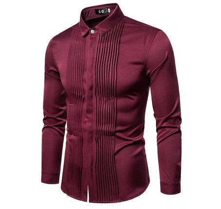 Men's Shirt Formal Dress Shirt Pleated Long Sleeve Button Down Shirts
