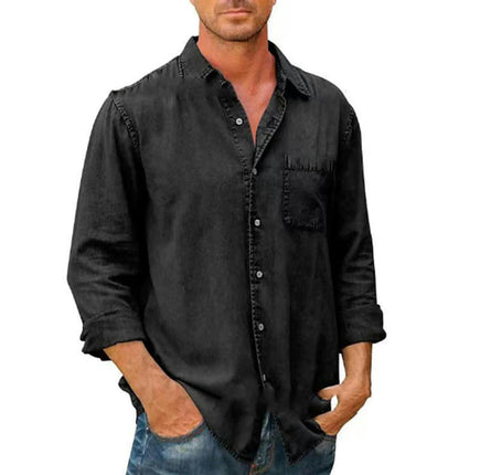 Washed Fabric Simple Pocket Long Sleeve Shirt Men's Spring Summer Casual Shirt