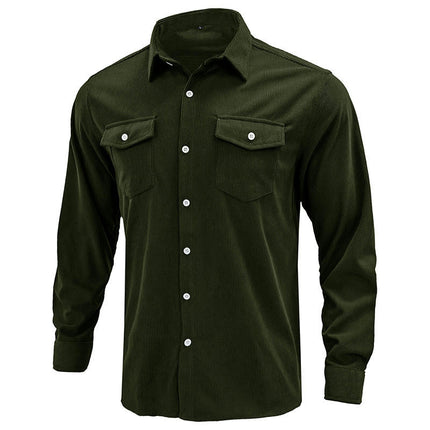 Men's Corduroy Shirt Long Sleeve Button Down Regular Fit Casual Shirt