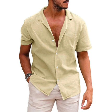 Men's Cotton Linen Short Sleeve Shirts Casual Lightweight Button Down Shirts