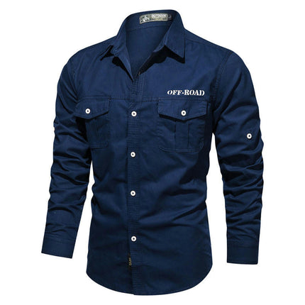 Men's Solid Color Tactical Long Sleeve Shirt Casual Workwear Stand Collar Shirt