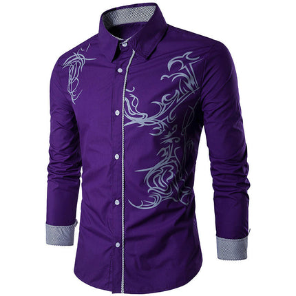 Men's Printed Slim Fit Long Sleeve Button Up Party Dress Shirts