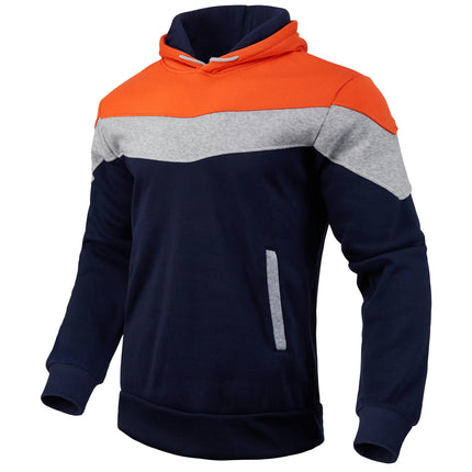 Men's Color Block Pullover Hoodie Long Sleeve Casual Sweatshirt with Pocket