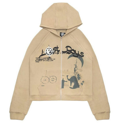 Men's Long Sleeve Printing Zip Up Hoodie Drawstring Hooded Sweatshirt
