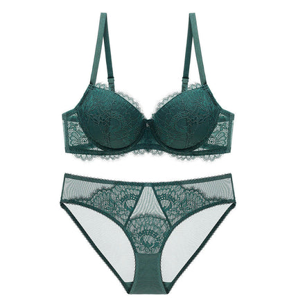 Sexy Lingerie for Women Eyelash Lace Mesh Matching Bra and Panty Sets Push Up Lace Bralette 2 Piece