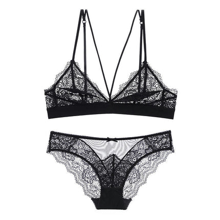 Sexy Bustier Floral Lace Tulle Women's Lingerie Set Bra and Panties 2 Piece Set