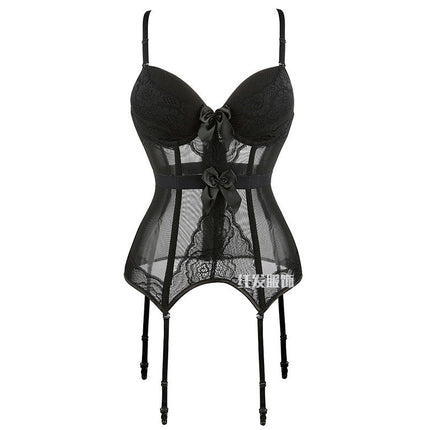 Women Lace Boned Bustier Corset Sexy Girdle Lingerie Set Shapewear with Garter Belt