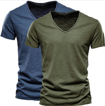 Mens Bamboo Cotton T-Shirt 2 Pcs Super Soft Short T-Shirt Classic Plain Crew Neck Casual Basic T-Shirt