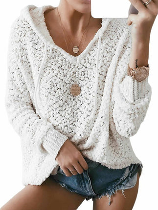 Women's Short Hooded Knit Fleece Solid Color Pullover Split Sweater Top
