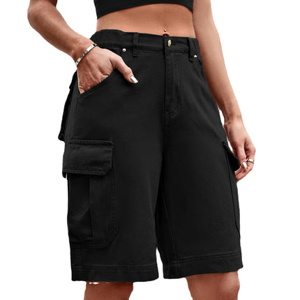 Women's Cargo Baggy Jean Shorts Casual High Waist Straight Leg Denim Shorts
