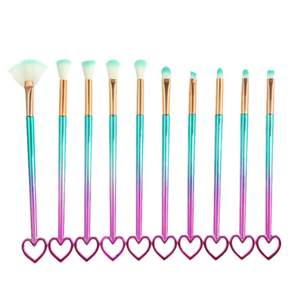 10Pc Heart-Shaped Full Face Makeup Brush Set Professional Make Up Brushes Natural Hair-Like Bristle