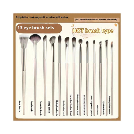 13 Pcs Professional Eye Brush Set Eyeshadow Eyebrow Blending Fan Set With Portable Handbag