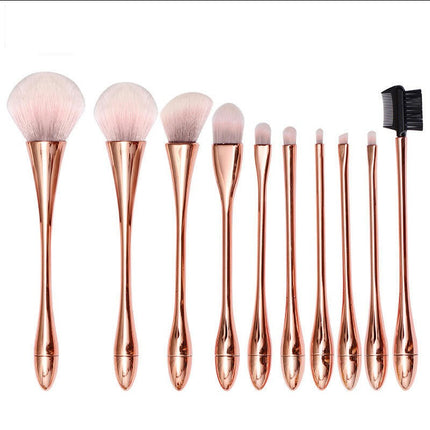 10Pc Full Face Makeup Brush Set with Travel Bag Professional Natural Hair-Like Bristles