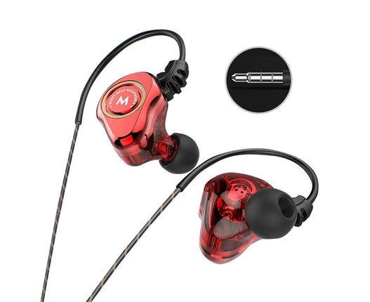 Z802 4-Core Dual Moving Coil Sports Bass Headset HiFi In-Ear Portable Wired Earphone-Red