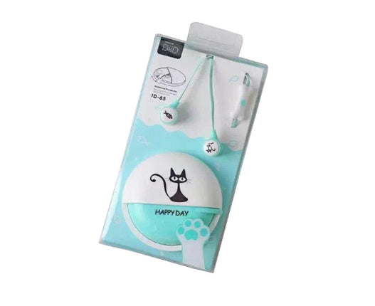 Cute Cartoon Cat In-ear Headset Stereo Music Earphone with Mic Storage Box-Blue