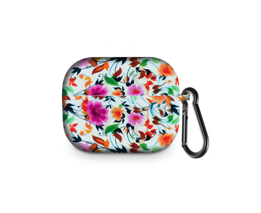 Bluetooth Earphone Protective Case Storage Box with Carabiner for Air-Pods Pro-Ink Flower*