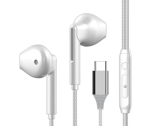HiFi Sound In-ear Wired Earphone Line Control with Microphone Sports Earbud for Gaming-White