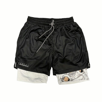 Cartoon Anime Short Summer Beach Pants Fitness Training Sports Men's Drawstring Shorts For Outdoor
