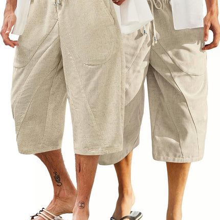 2PCS Men's Loose Fit Shorts, Summer Breathable Drawstring Shorts, Wide Leg Sports Leisure Shorts