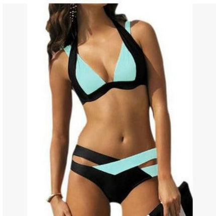 Womens Sexy Bikini Triangle Two Piece Swimsuit Color Block Bathing Suits