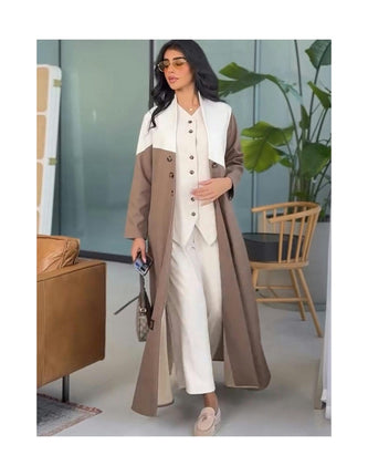 Women's Contrast Button Coat Waisted Maxi Floor Length Coat