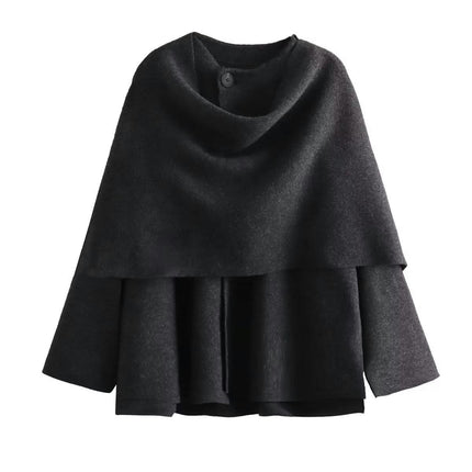 Women's Crop Knit Scarf Coat High Low Long Sleeves Knit Cardigan with Undetachable Scarf