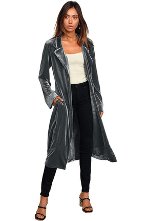 Women's Autumn Casual Jacket Coat - Gold Velvet Long Cardigan Windbreaker with Pockets