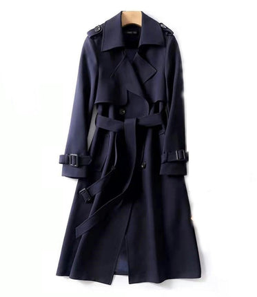 Women's Double Breasted Classic Long Trench Coat Lapel Slim Casual Overcoat with Belt