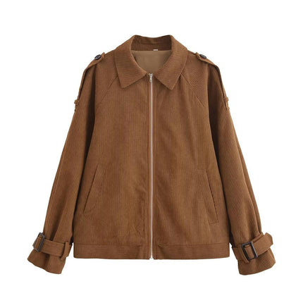 Women's Casual Corduroy Jackets Zip Up Long Sleeve Fall Outerwear with Pockets