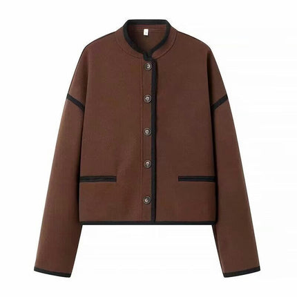 Womens Long Sleeve Casual Wool Blend Jacket Button Down Winter Coat Stand Collar Overcoat