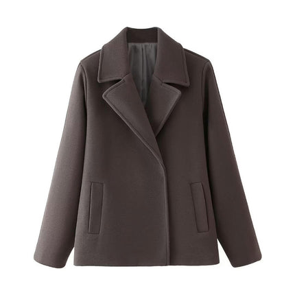 Womens Cropped Blend Jacket Notched Lapel Short Coat with Pockets